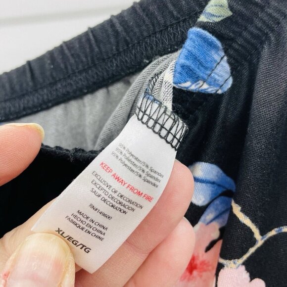 Flora by Flora Nikrooz Womens Size XL Pull On Floral Print Pajama Pants in Black - Picture 6 of 7